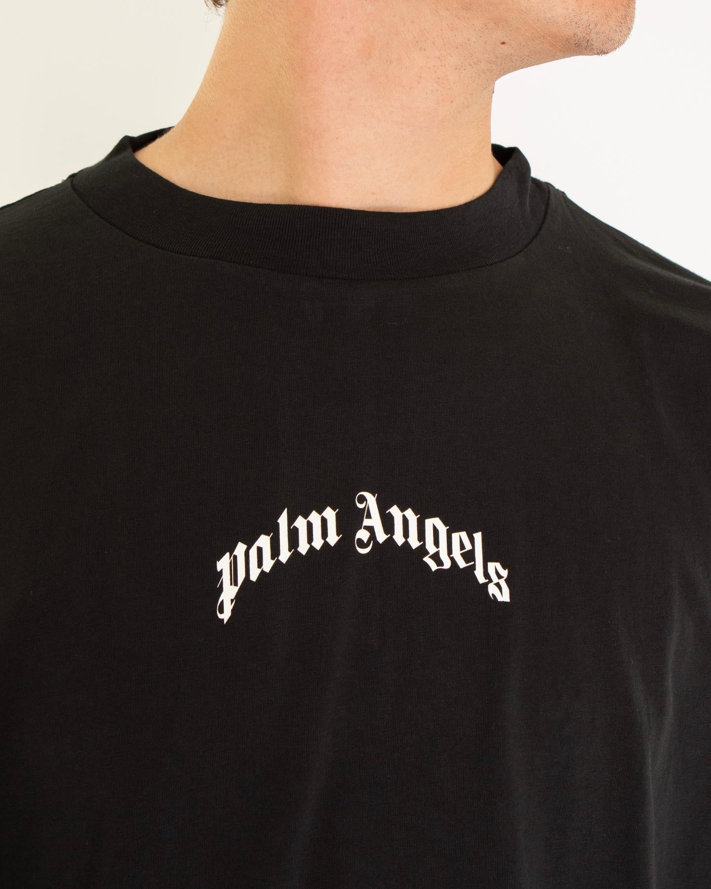 Heren Back Curved T-Shirt Zwart
