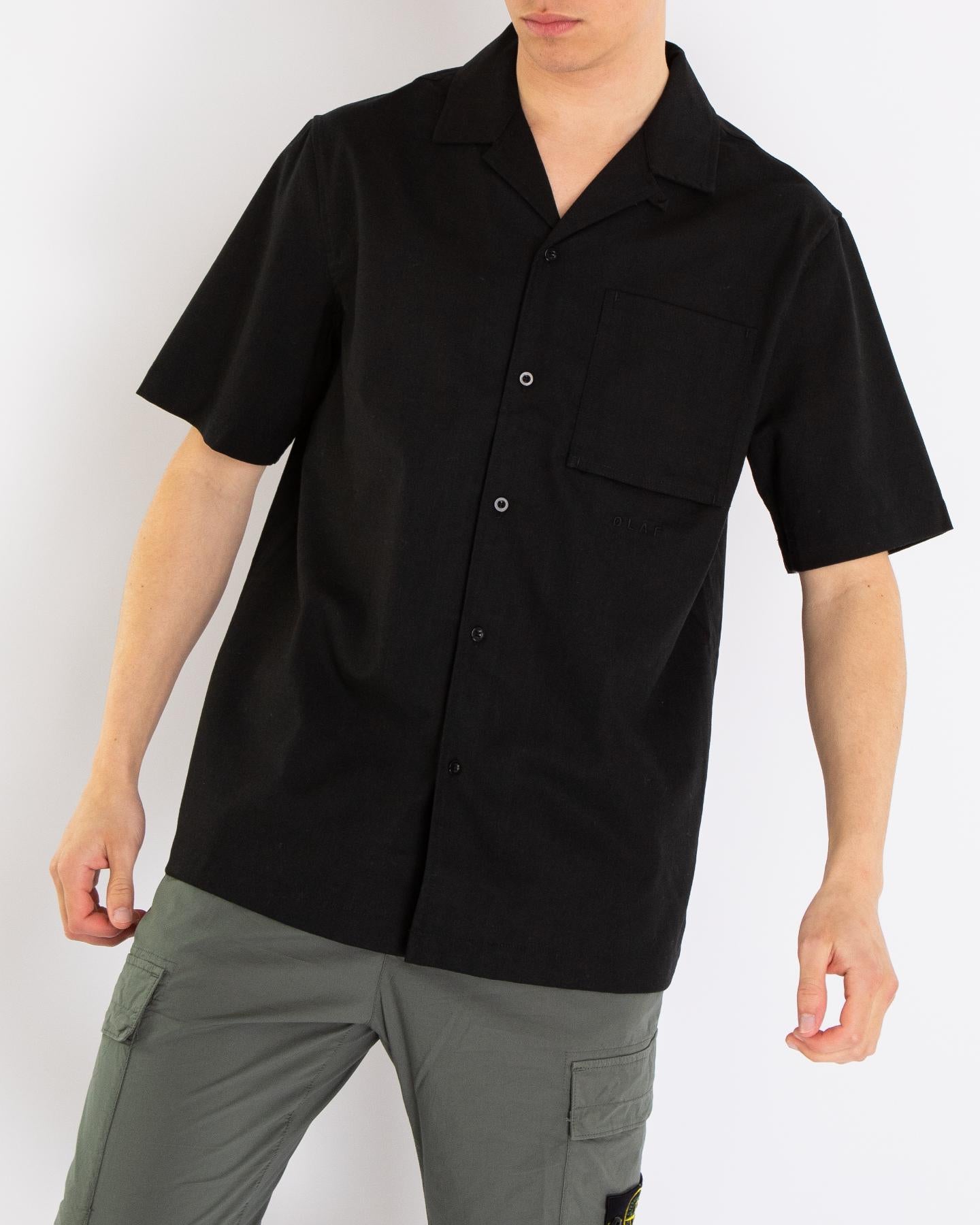 Heren Cotton Linen Shirt Zwart