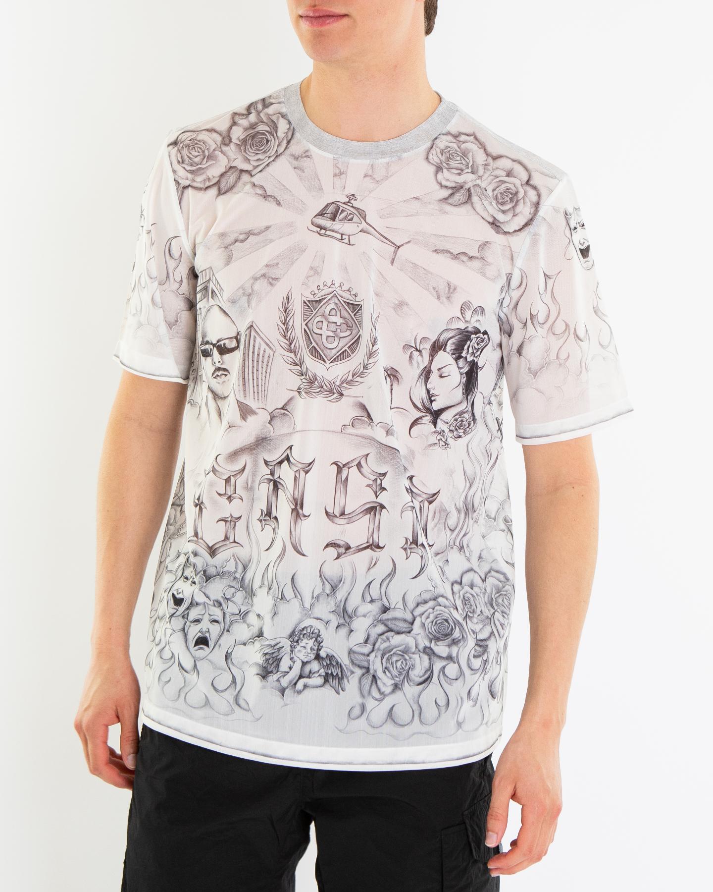 Heren Tattoo Mesh T-Shirt Wit