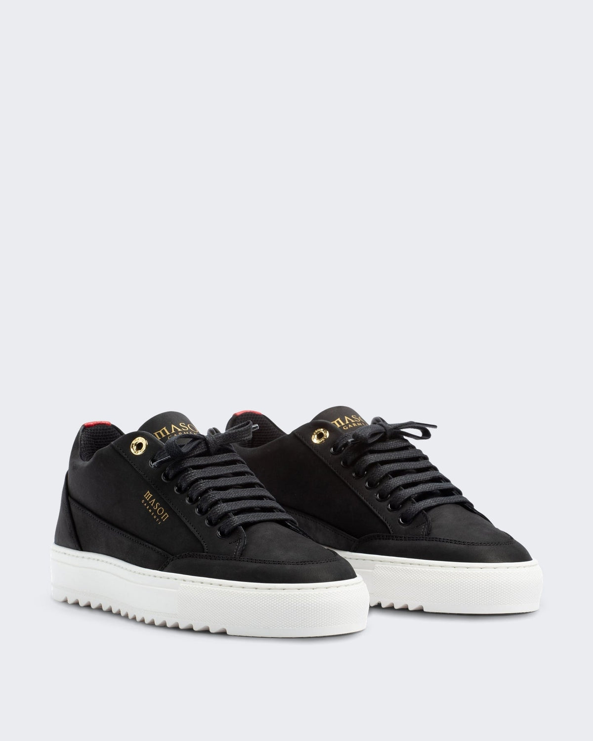Mason Garments Heren Nubuck sneaker in zwart met witte details - Eleganza.nl