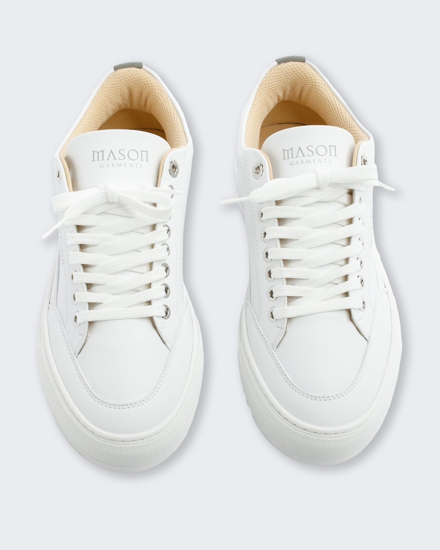 Mason Garments Heren Witte leren sneaker met contrasterende zool Wit - Eleganza.nl