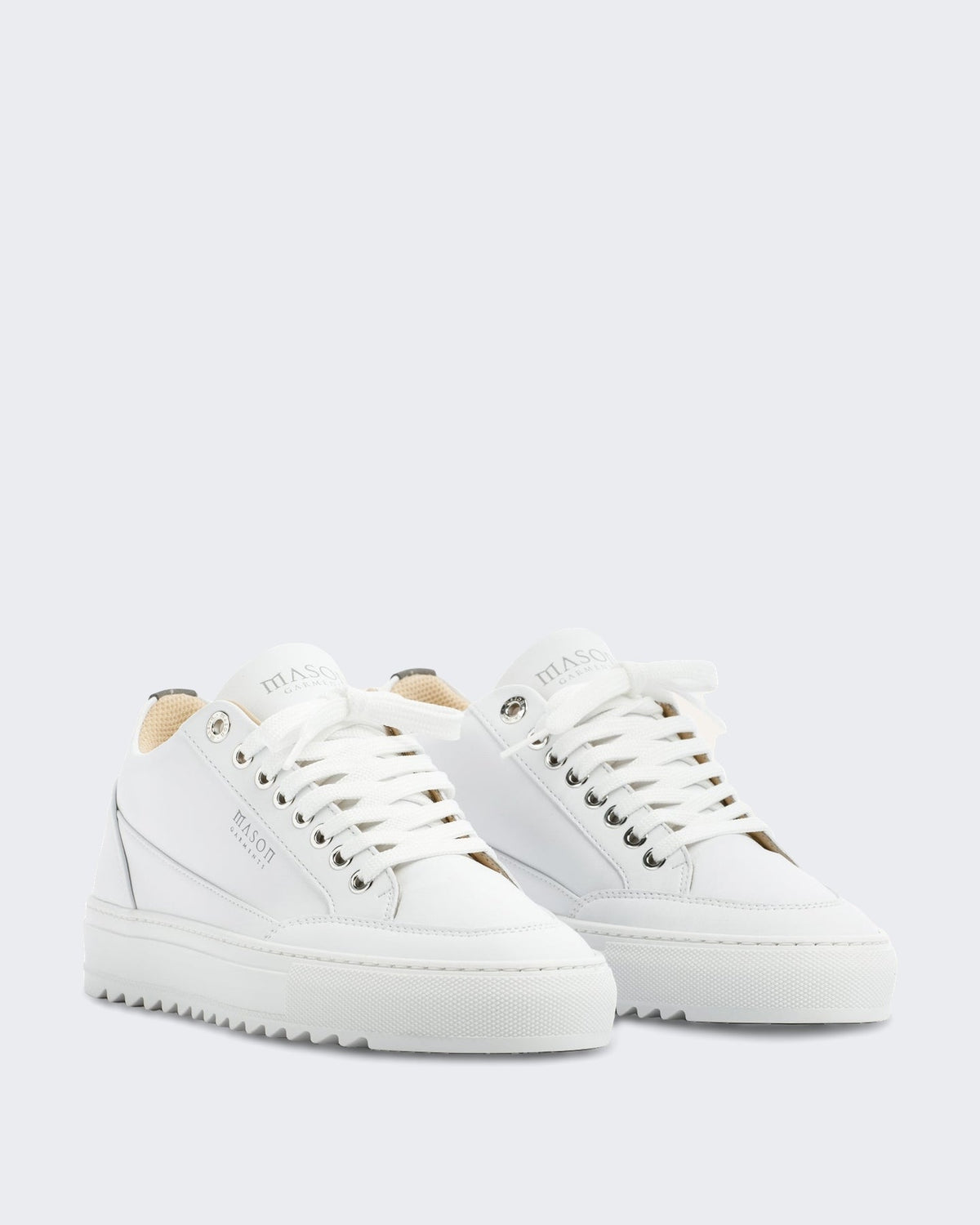 Mason Garments Heren Witte leren sneaker met contrasterende zool Wit - Eleganza.nl