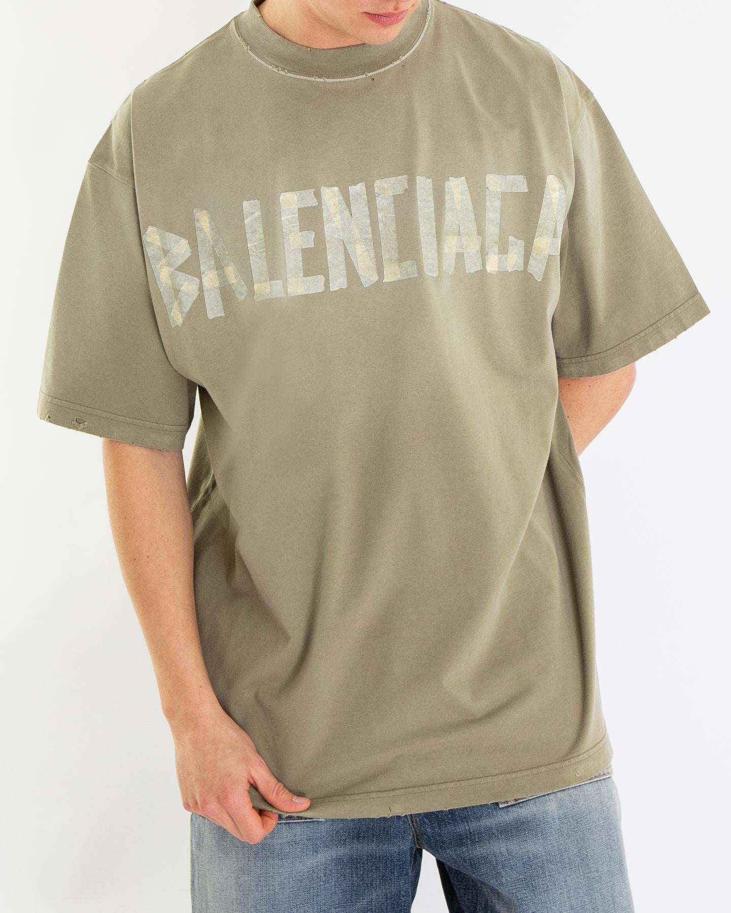 Balenciaga Heren Tape T-Shirt Medium Fit Groen