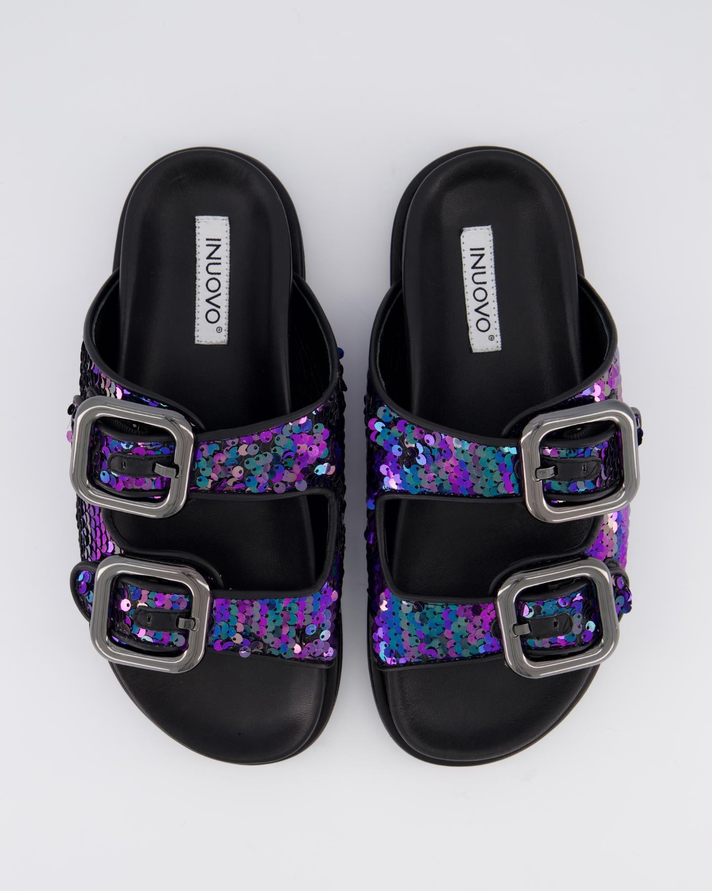 Dames Buckle Slipper Zwart/Rainbow