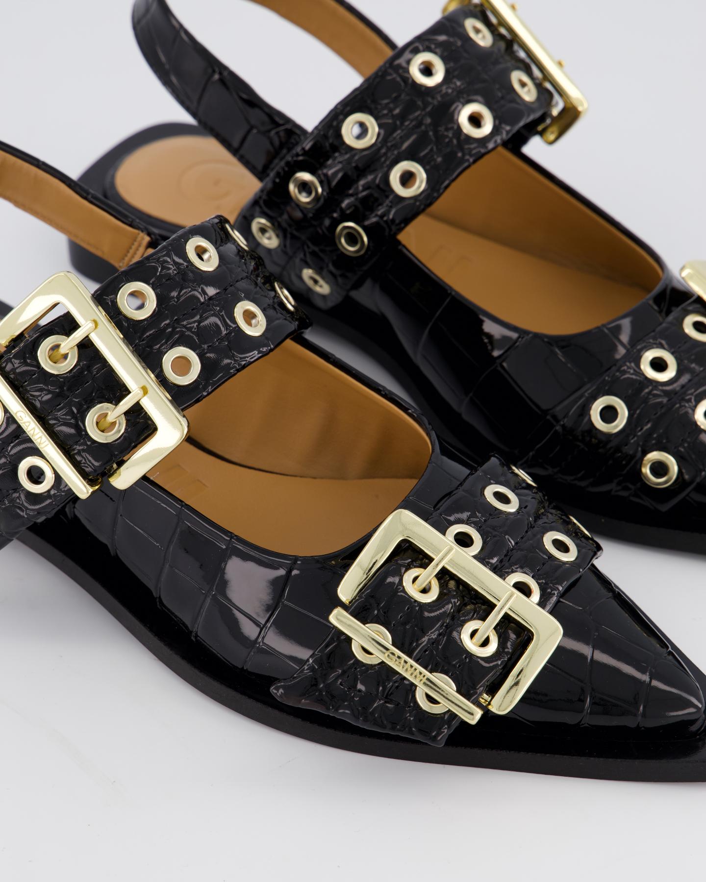 Dames Chunky Buckle Ballerina Croco