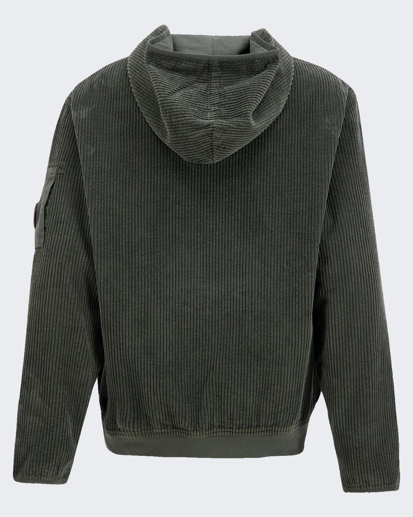 Heren Corduroy Zip Hooded Groen