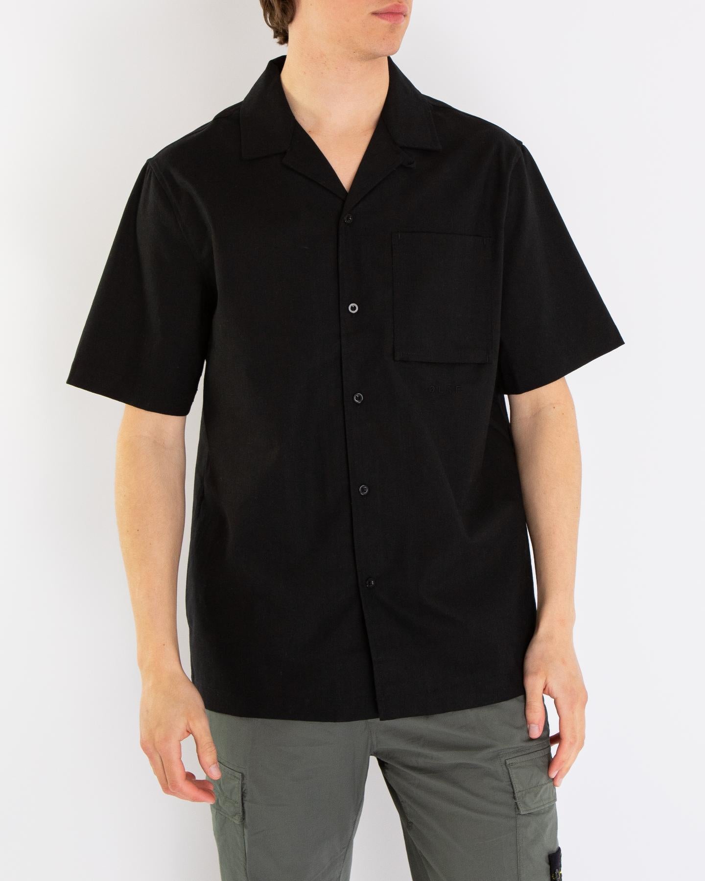 Heren Cotton Linen Shirt Zwart