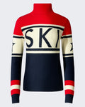 Dames Schild gebreide sweater rood en Blauw — huidige kleur