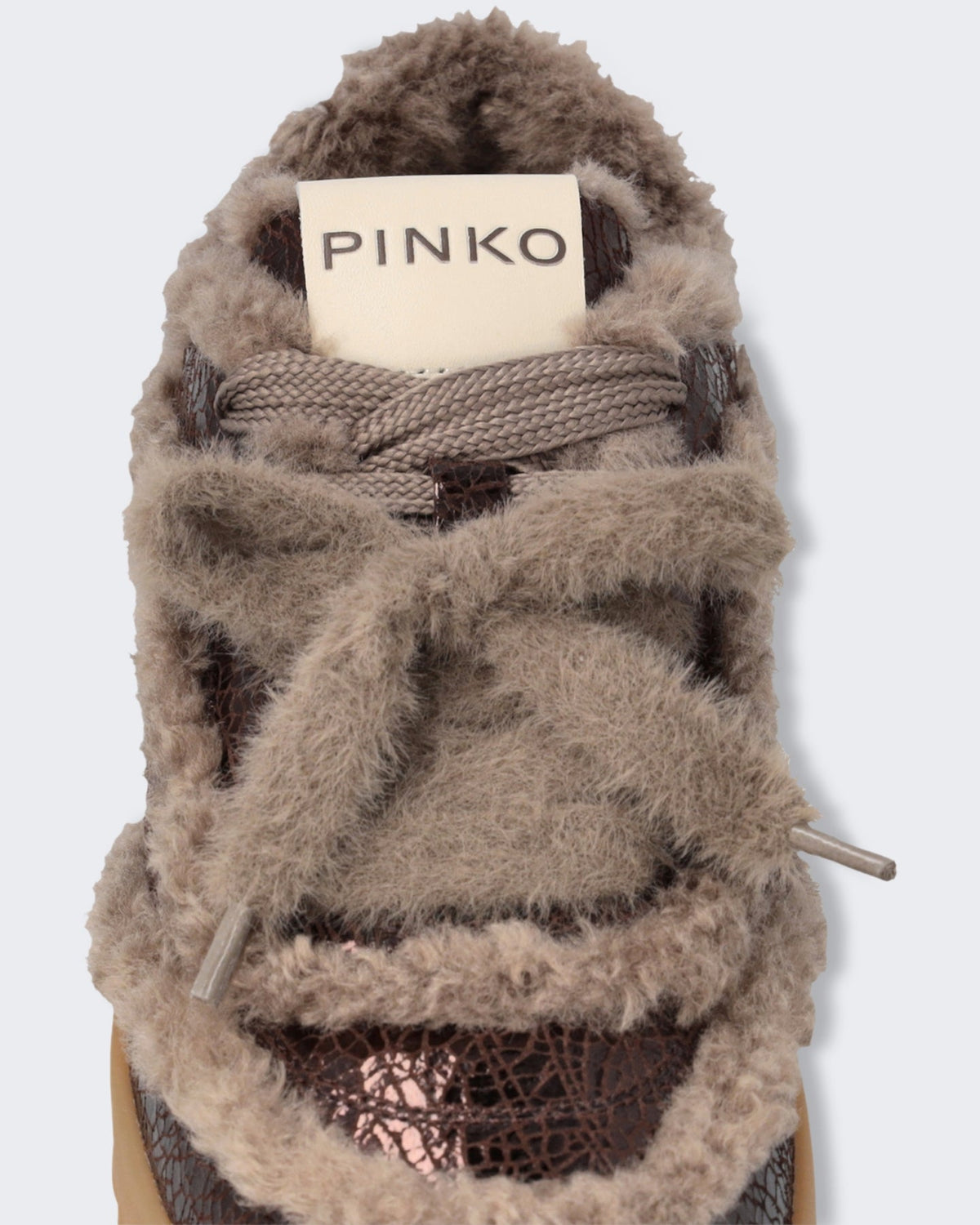Pinko Dames Gea sneaker met craquelé en bont Bruin - Eleganza.nl