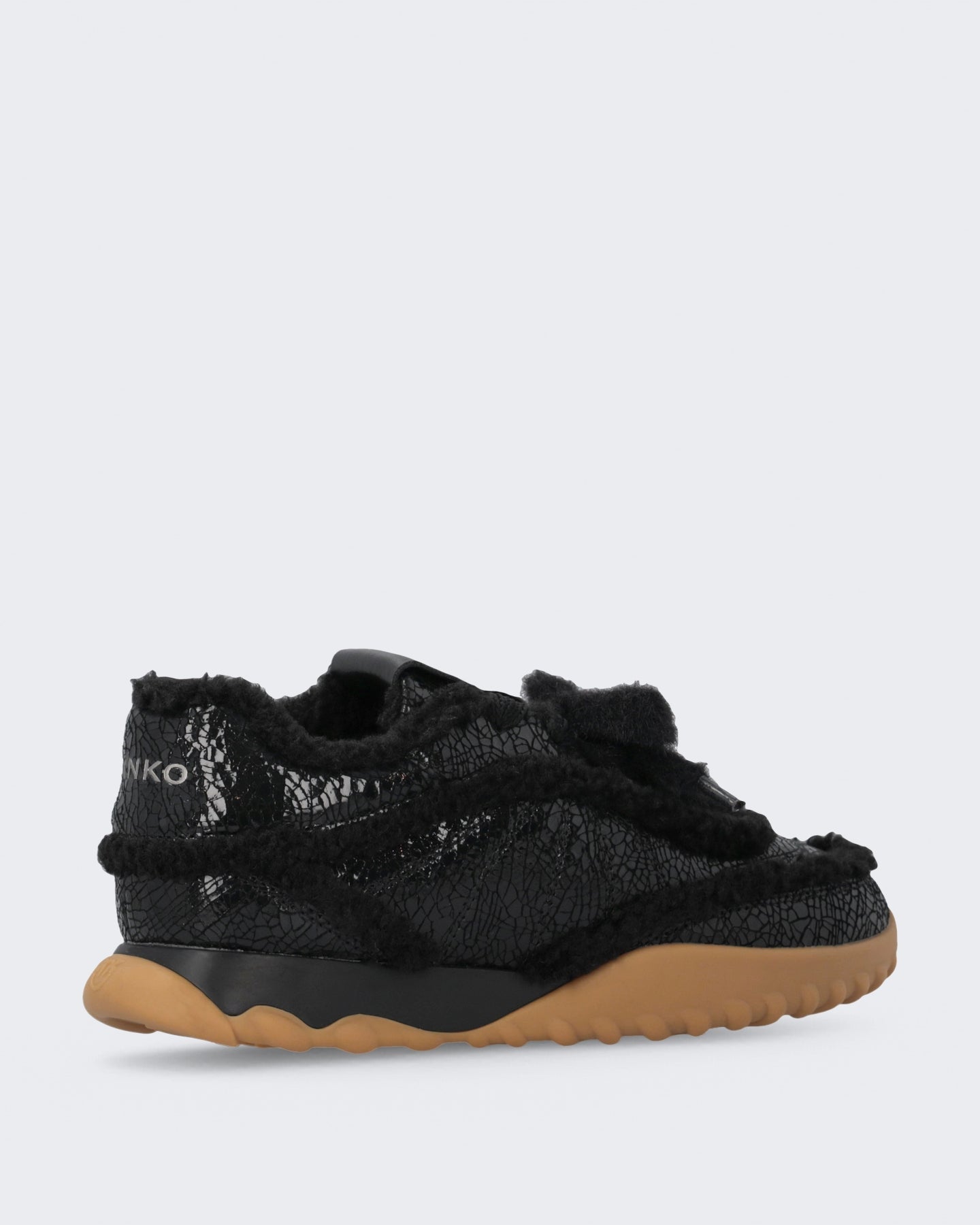 Pinko Dames Gea sneaker met craquelé en bont Zwart - Eleganza.nl