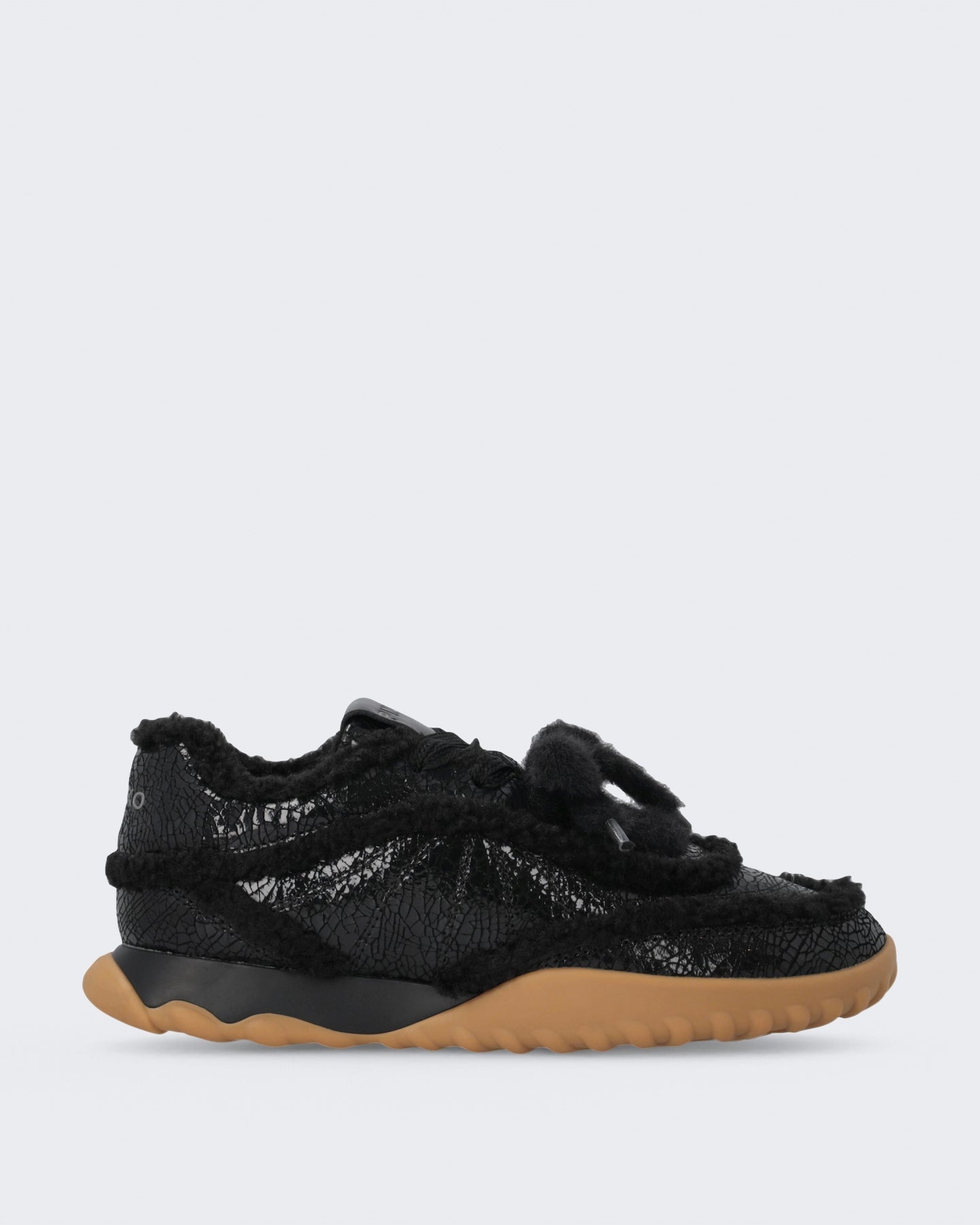 Pinko Dames Gea sneaker met craquelé en bont Zwart - Eleganza.nl
