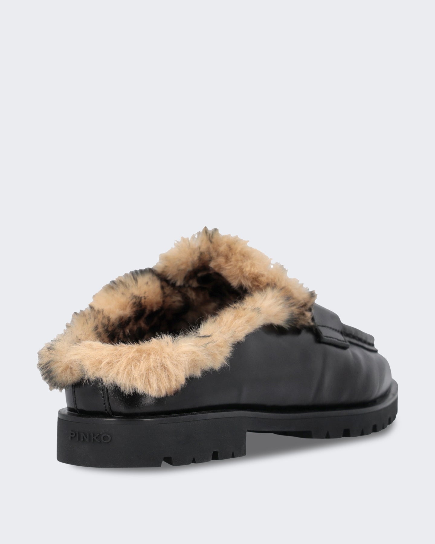 Pinko Dames Nora sabot van luxe kalfleer met bont Zwart - Eleganza.nl