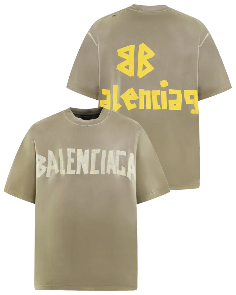 Balenciaga Heren Tape T-Shirt Medium Fit Groen