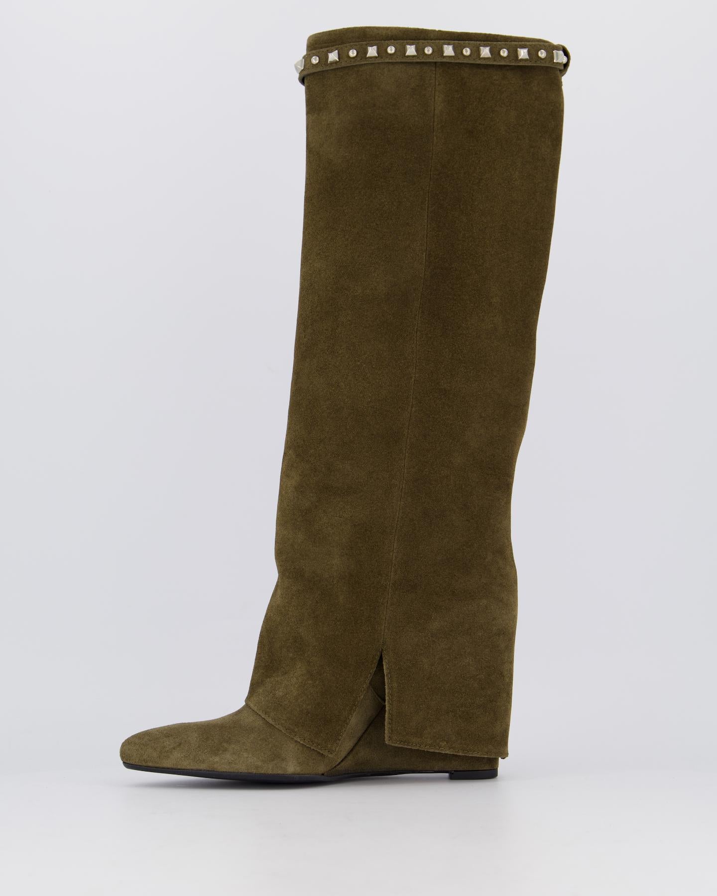 Dames Studded Leather Wedge Boot