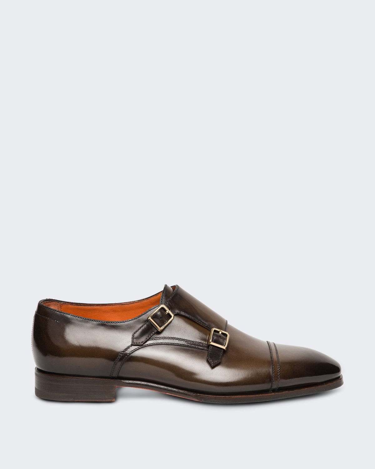 Santoni Heren Klassieke dubbele gespschoen bruin leer - Eleganza.nl