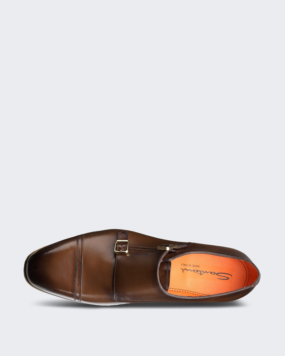 Santoni Heren Klassieke dubbele gespschoen bruin leer - Eleganza.nl