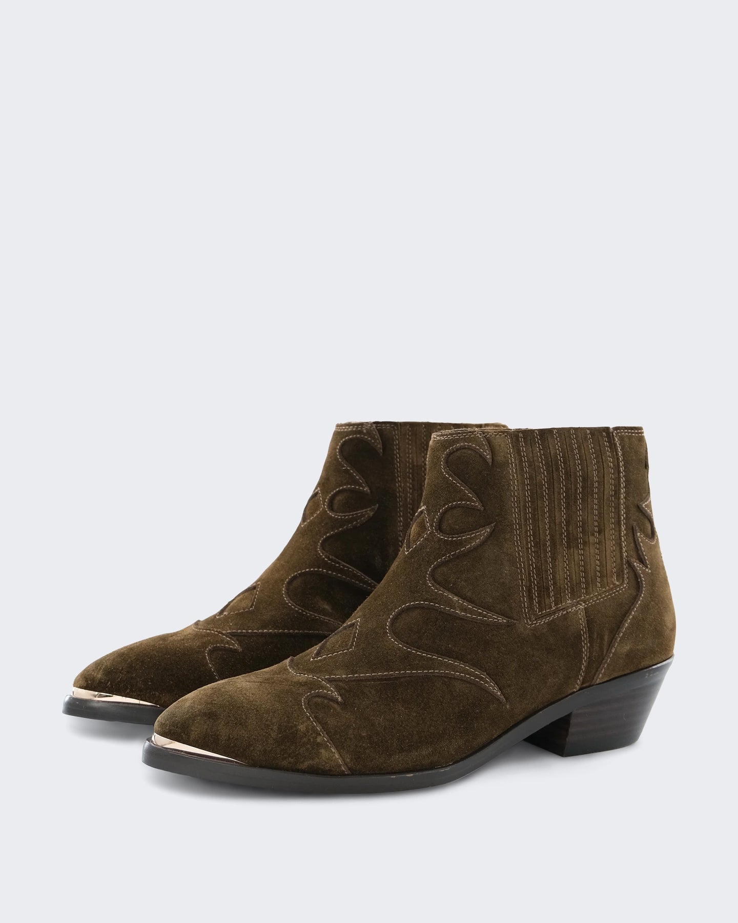 Toral Dames Enkellaars van suède met metalen details Groen - Eleganza.nl