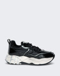 Dames Leren sneaker met vetersluiting Zwart