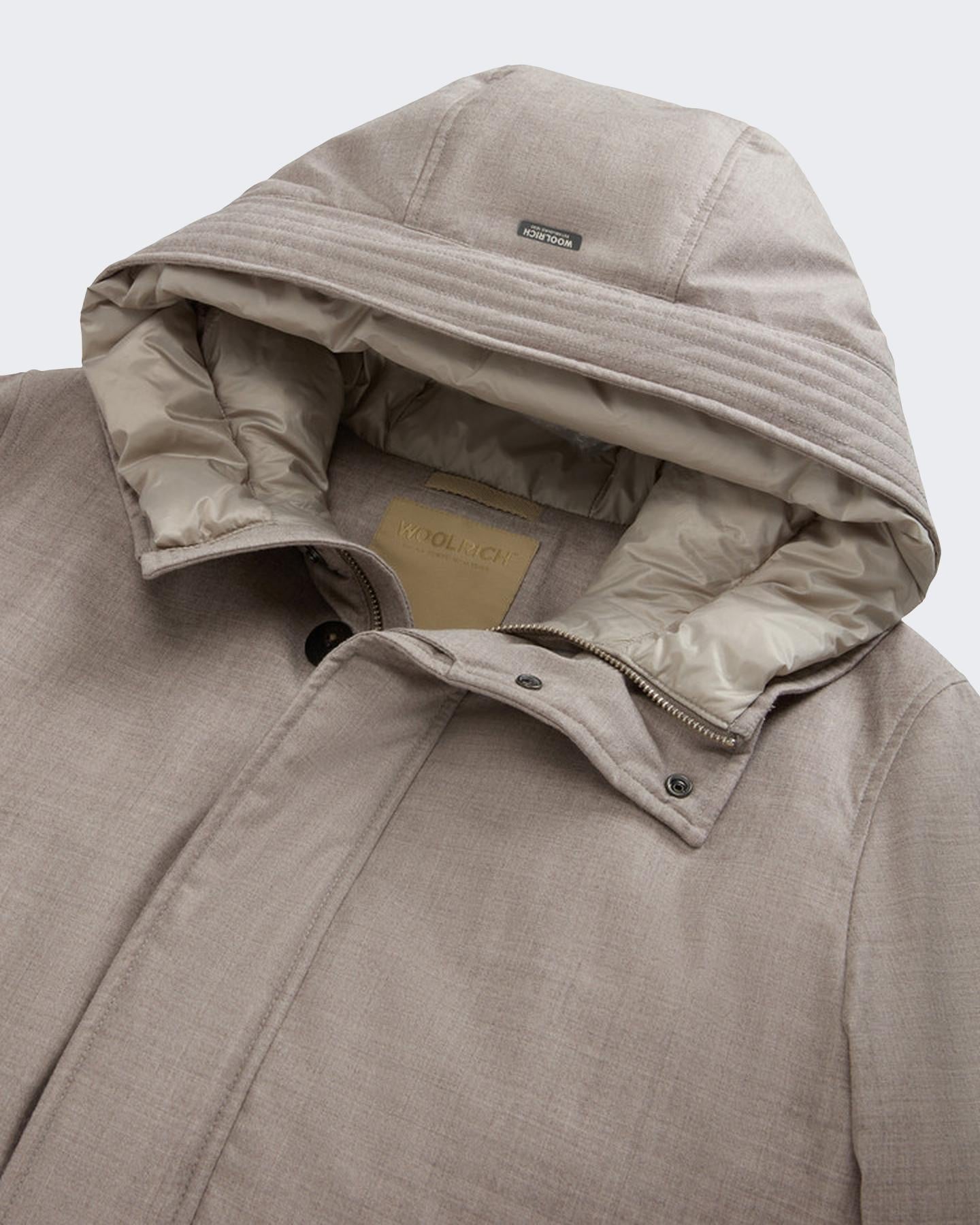 Heren Wool Silk Short Parka Beige