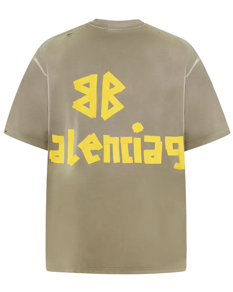 Balenciaga Heren Tape T-Shirt Medium Fit Groen