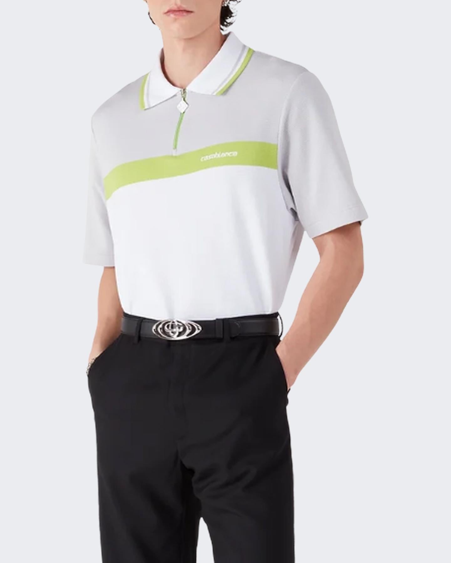 Heren Quarter Zip Polo Wit/Grijs