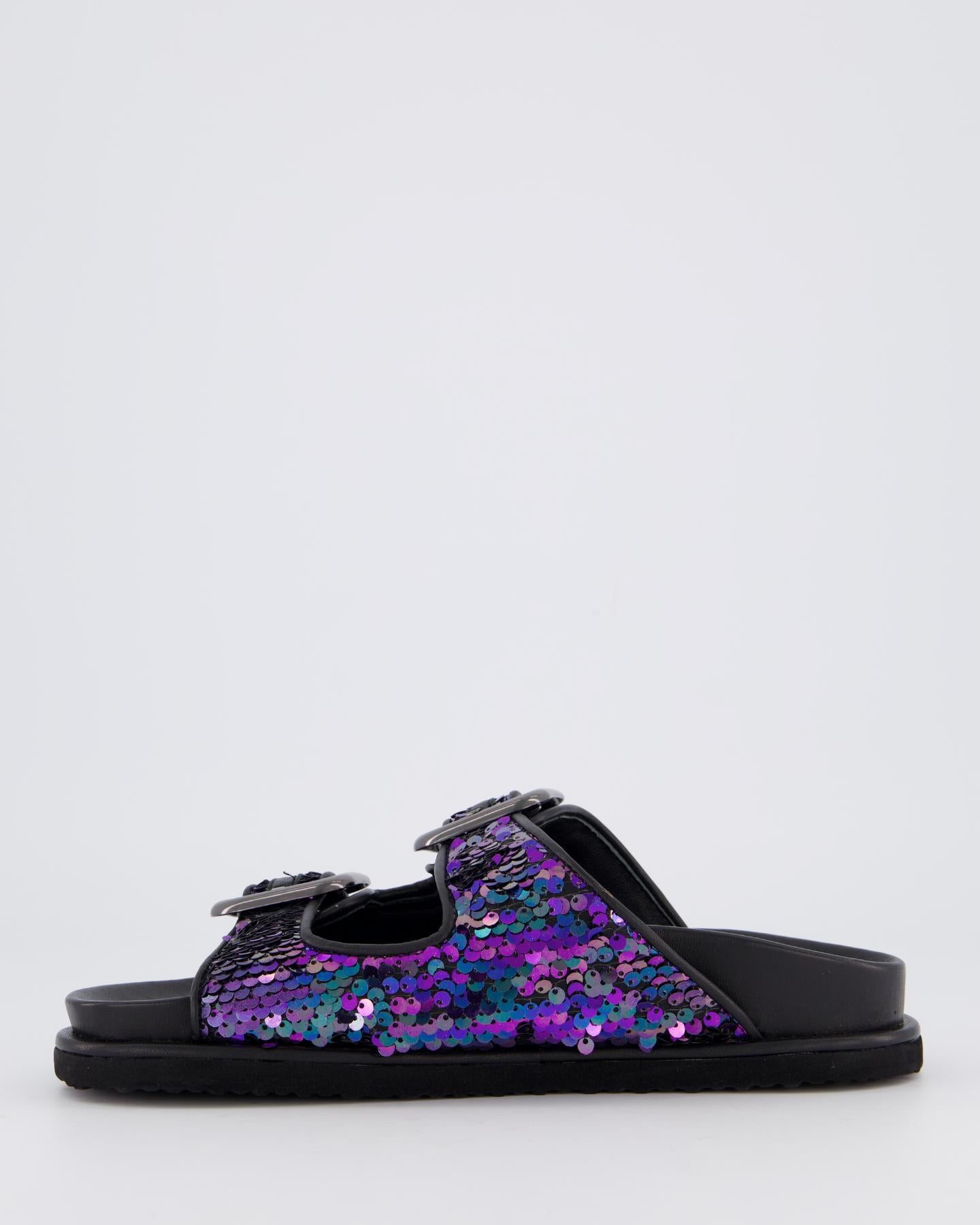 Dames Buckle Slipper Zwart/Rainbow