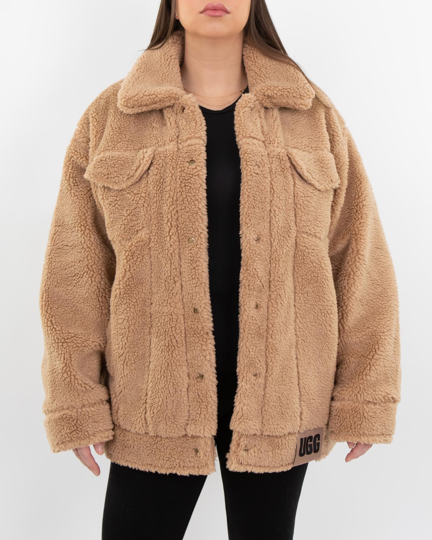 Dames Sherpa Trucker Jacket Camel