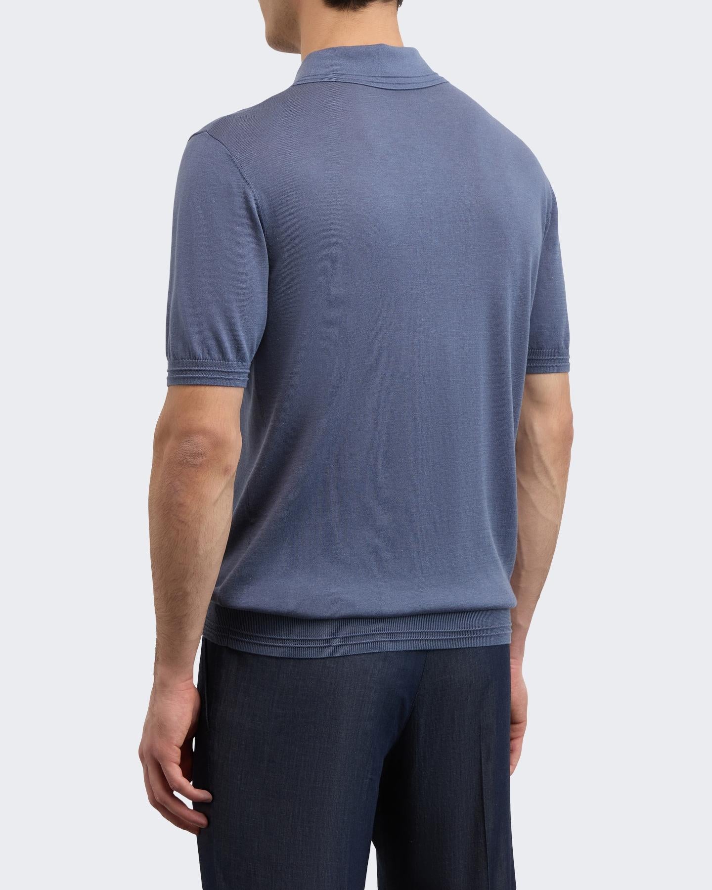 Heren Knitted Polo Blauw