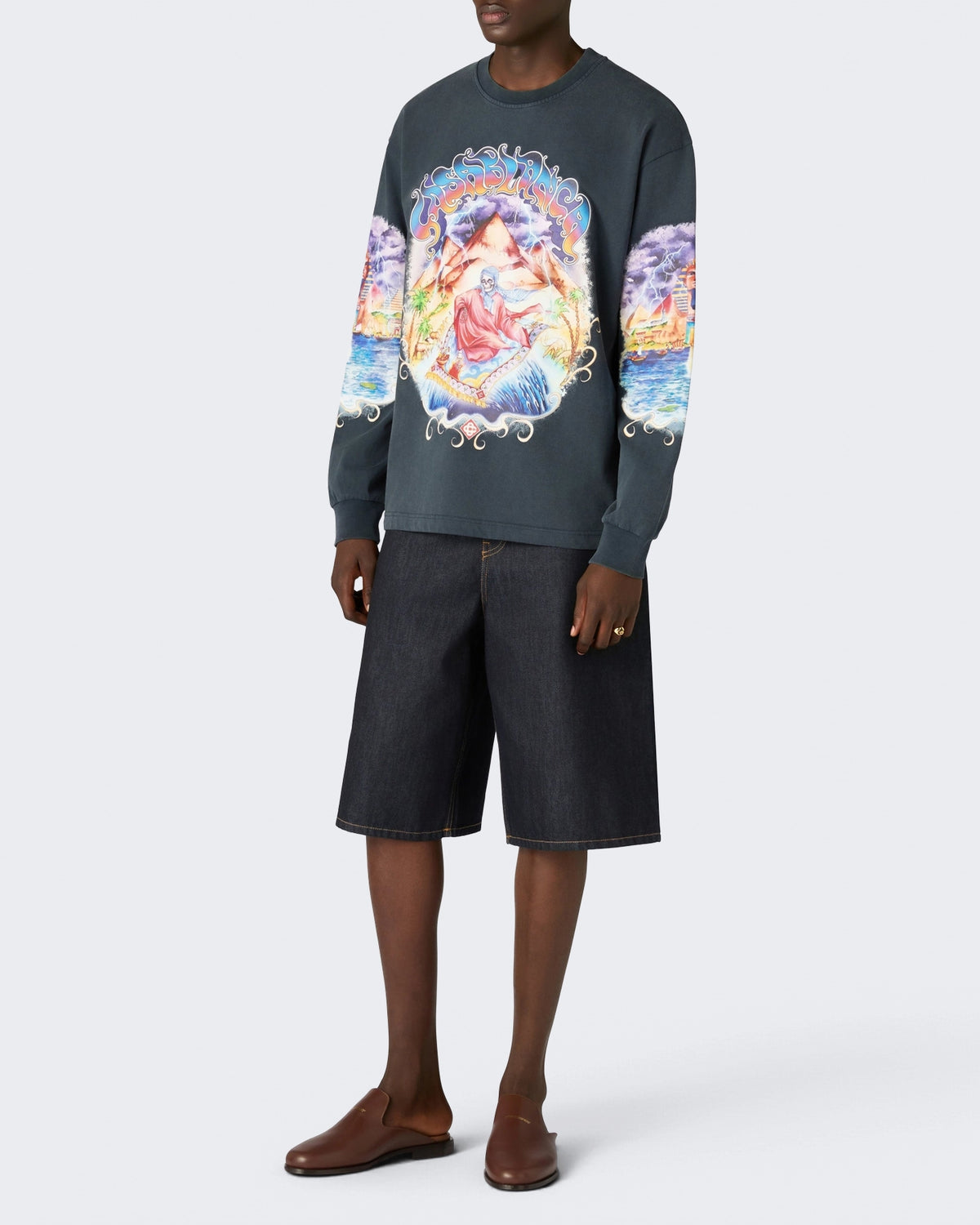 Heren Eveil Ancestral Washed Long Sleeve Tee Eveil Ancestral Blauw
