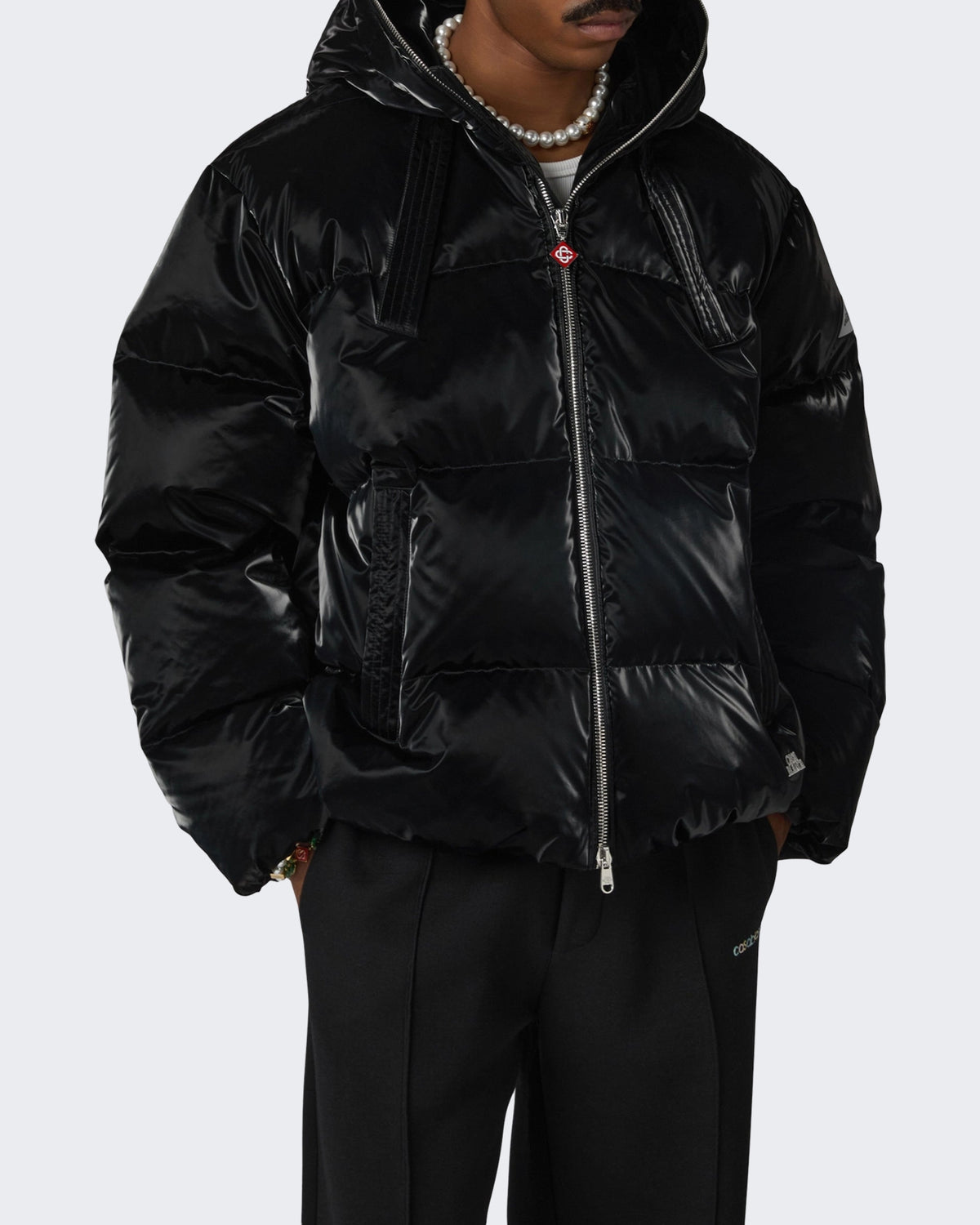 Herren Zip Hood Down Puffer Schwarz