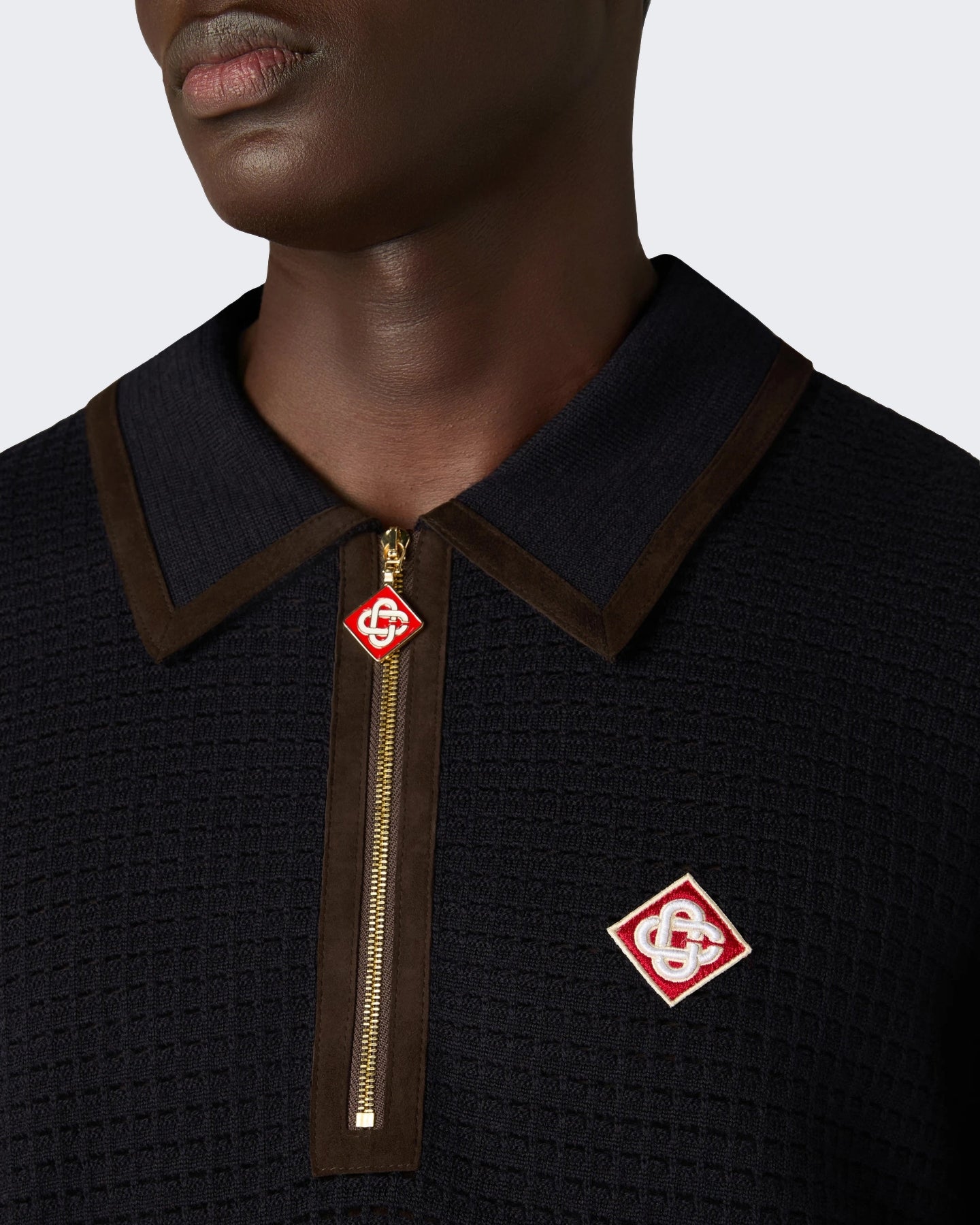 Heren Waffle Stitch Ls Polo Shirt Blauw