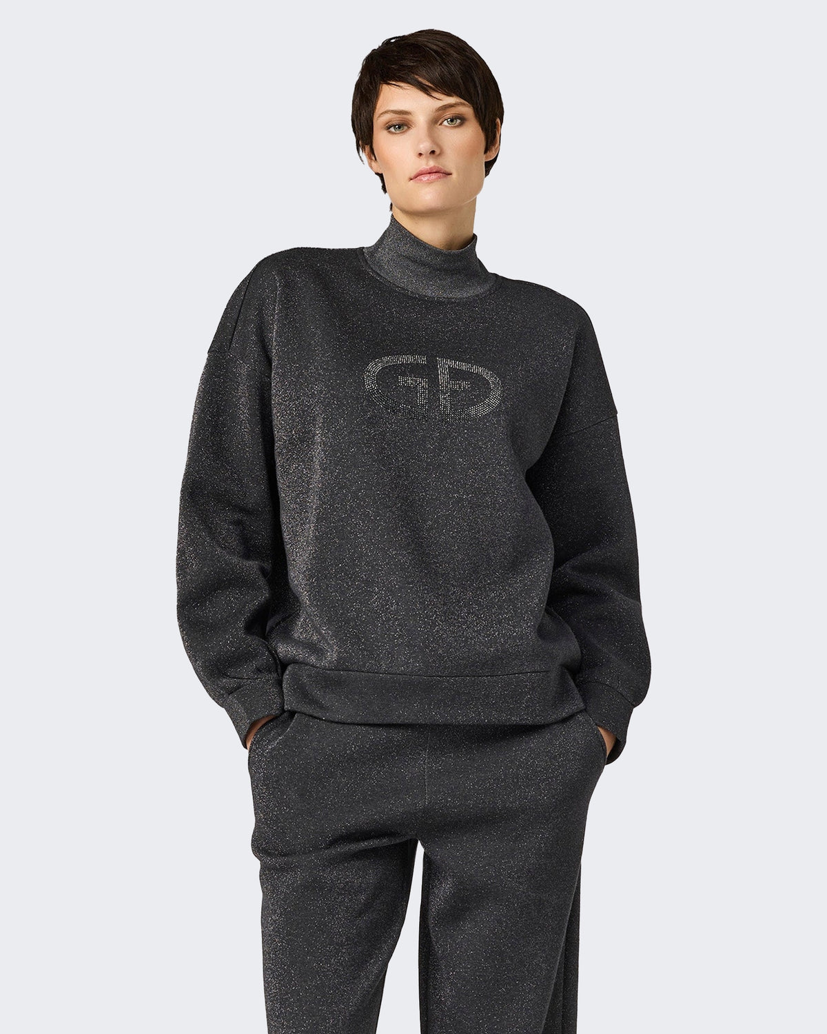 Damen Sweater met col Schwarz
