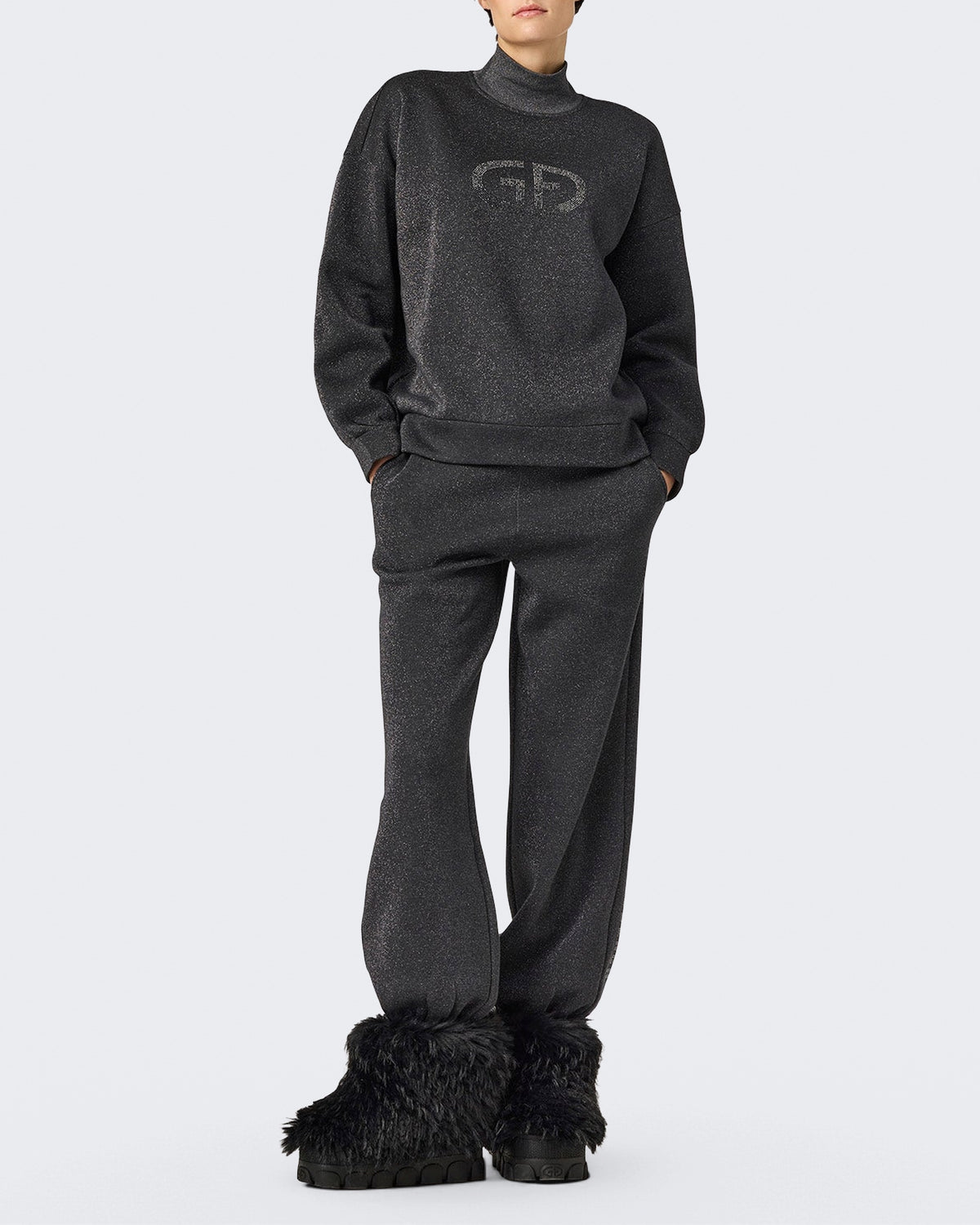 Damen Sweater met col Schwarz