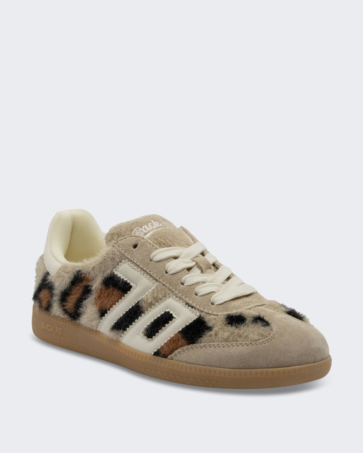 Dames Mohair sneaker met leopard print Kameel/Boter
