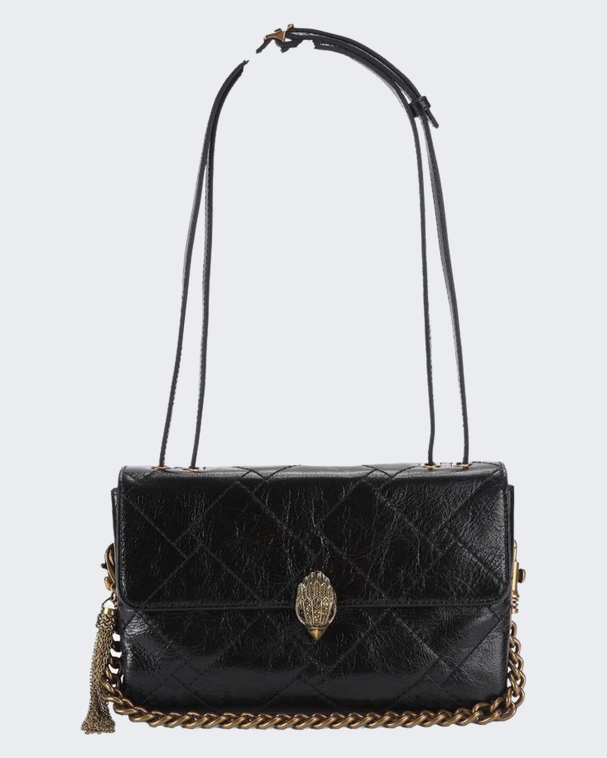 Damen 690-Celia Flap Shoulder Bag-Black-Leather Schwarz