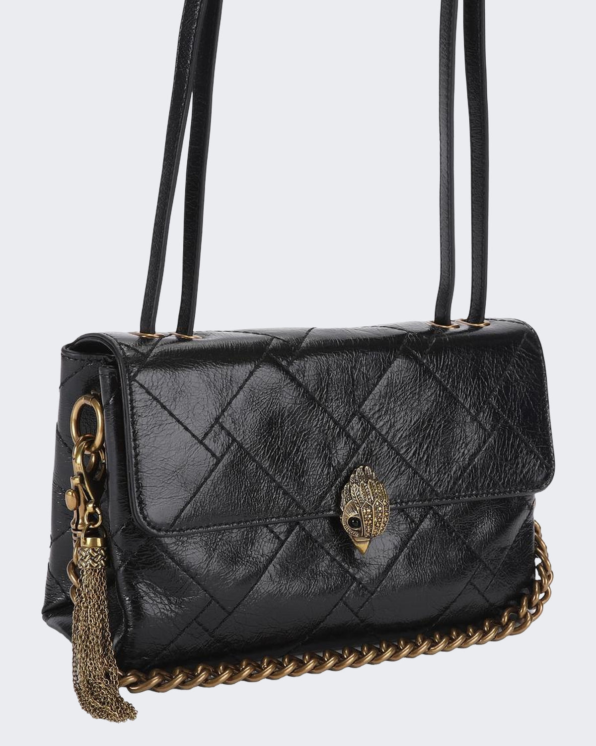 Damen 690-Celia Flap Shoulder Bag-Black-Leather Schwarz