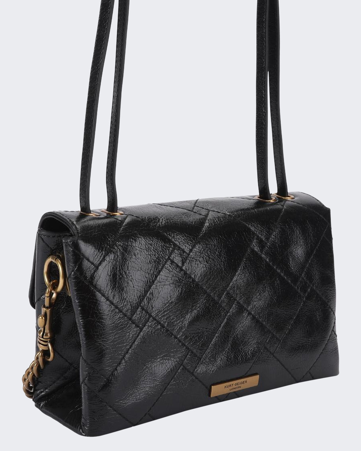 Damen 690-Celia Flap Shoulder Bag-Black-Leather Schwarz