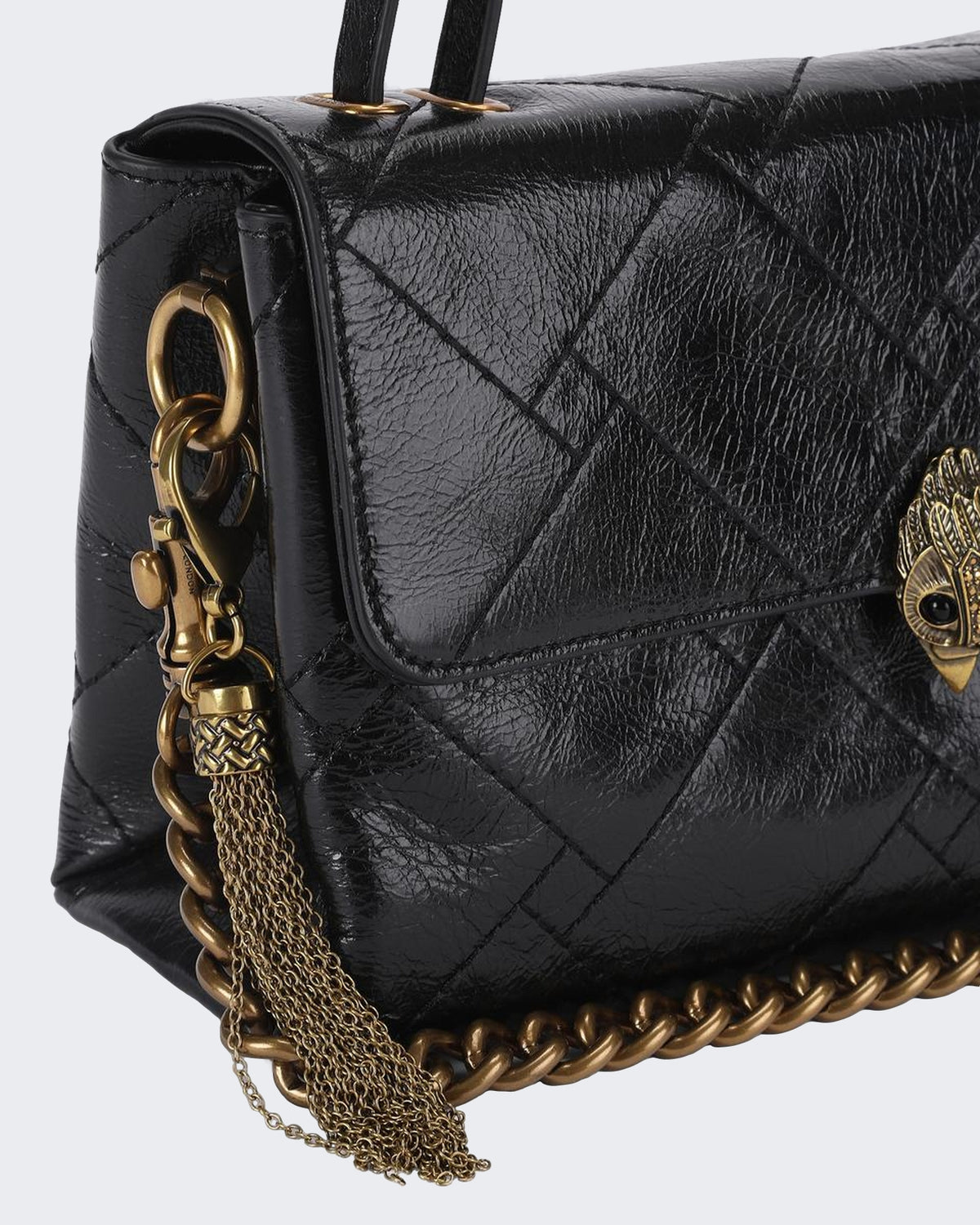 Damen 690-Celia Flap Shoulder Bag-Black-Leather Schwarz