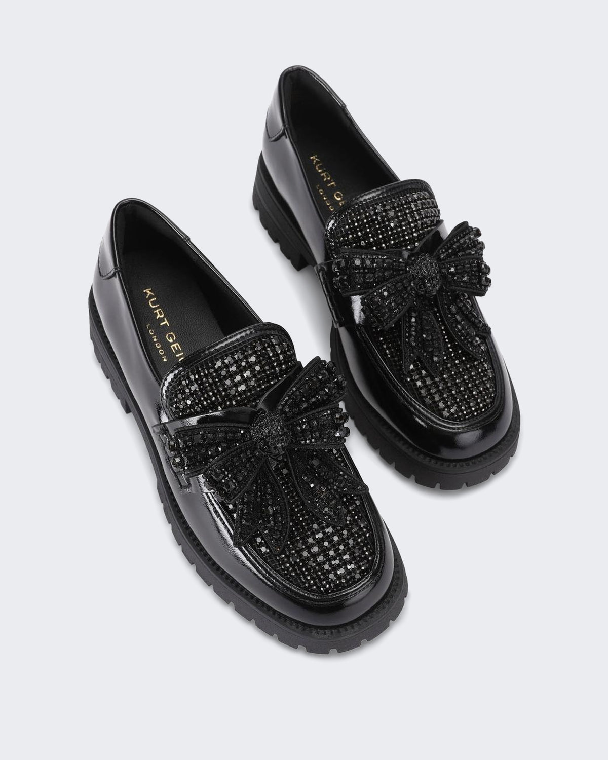 Damen 225-Bow Crystal Loafer-Black-Leather Schwarz