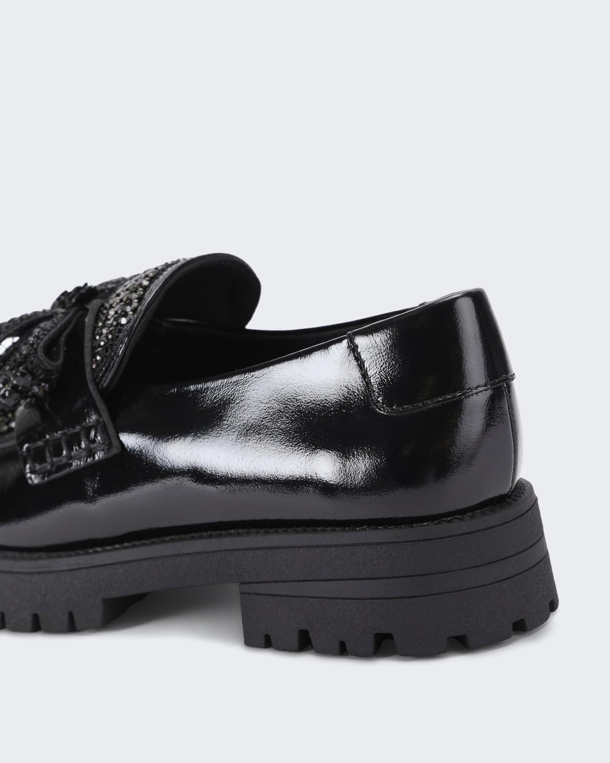 Damen 225-Bow Crystal Loafer-Black-Leather Schwarz