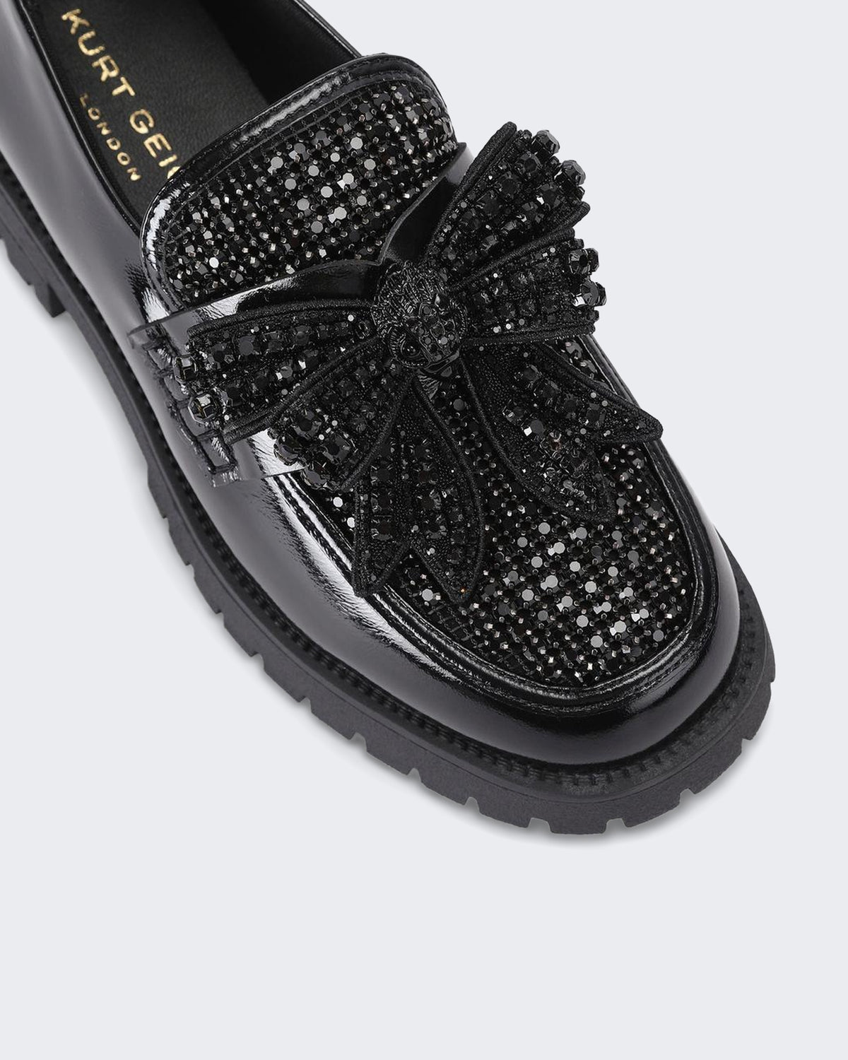 Damen 225-Bow Crystal Loafer-Black-Leather Schwarz