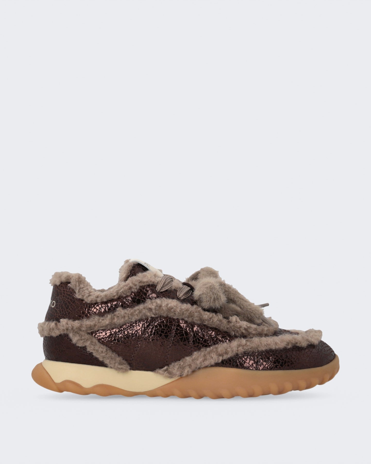 Damen Gea sneaker met craquelé en bont Braun