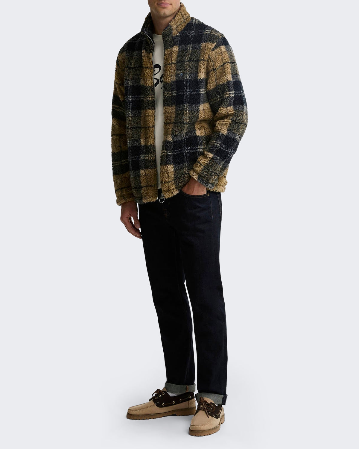 Herren Fleece sweater met rits en ruitmotief Grün
