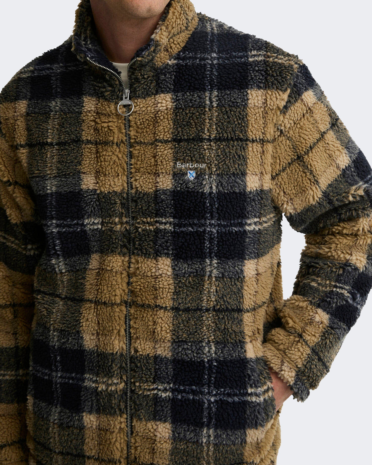 Herren Fleece sweater met rits en ruitmotief Grün