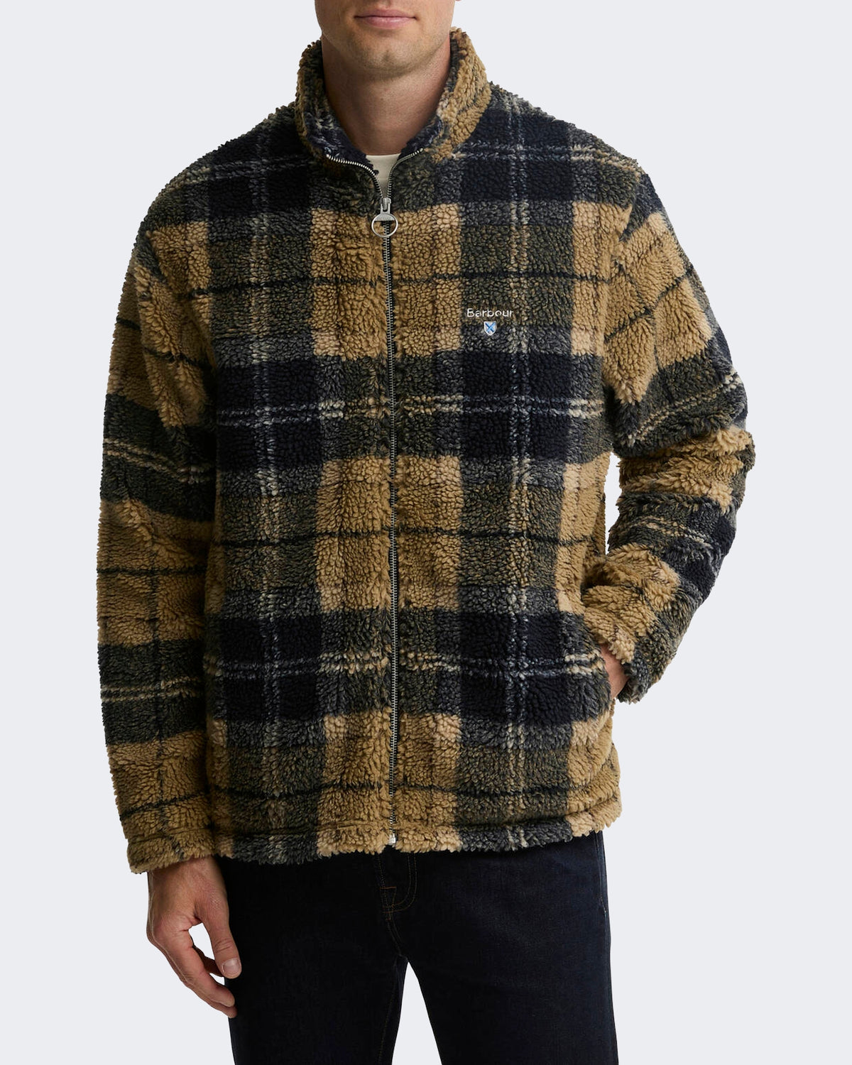 Herren Fleece sweater met rits en ruitmotief Grün