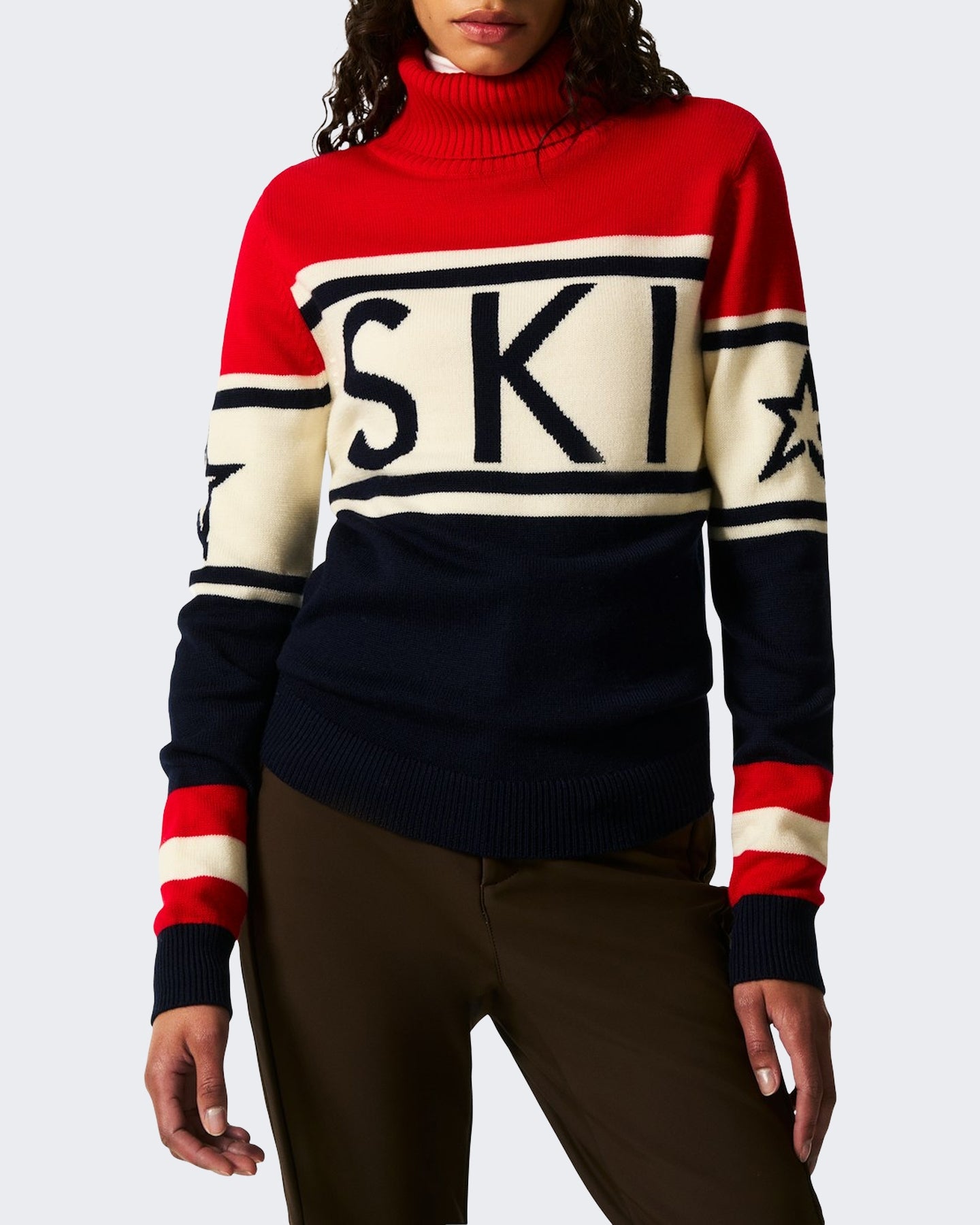 Damen Schild gebreide sweater Rot en Blau