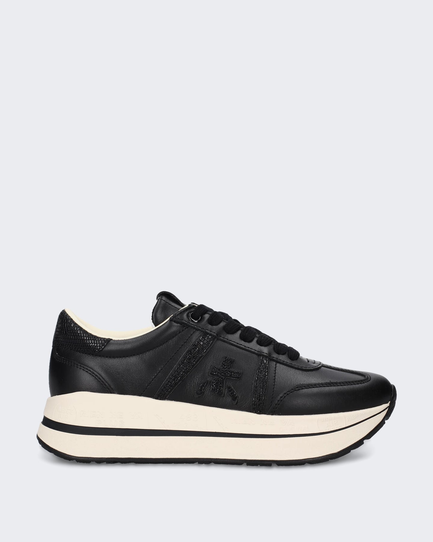 Dames Leren sneaker met vetersluiting Zwart