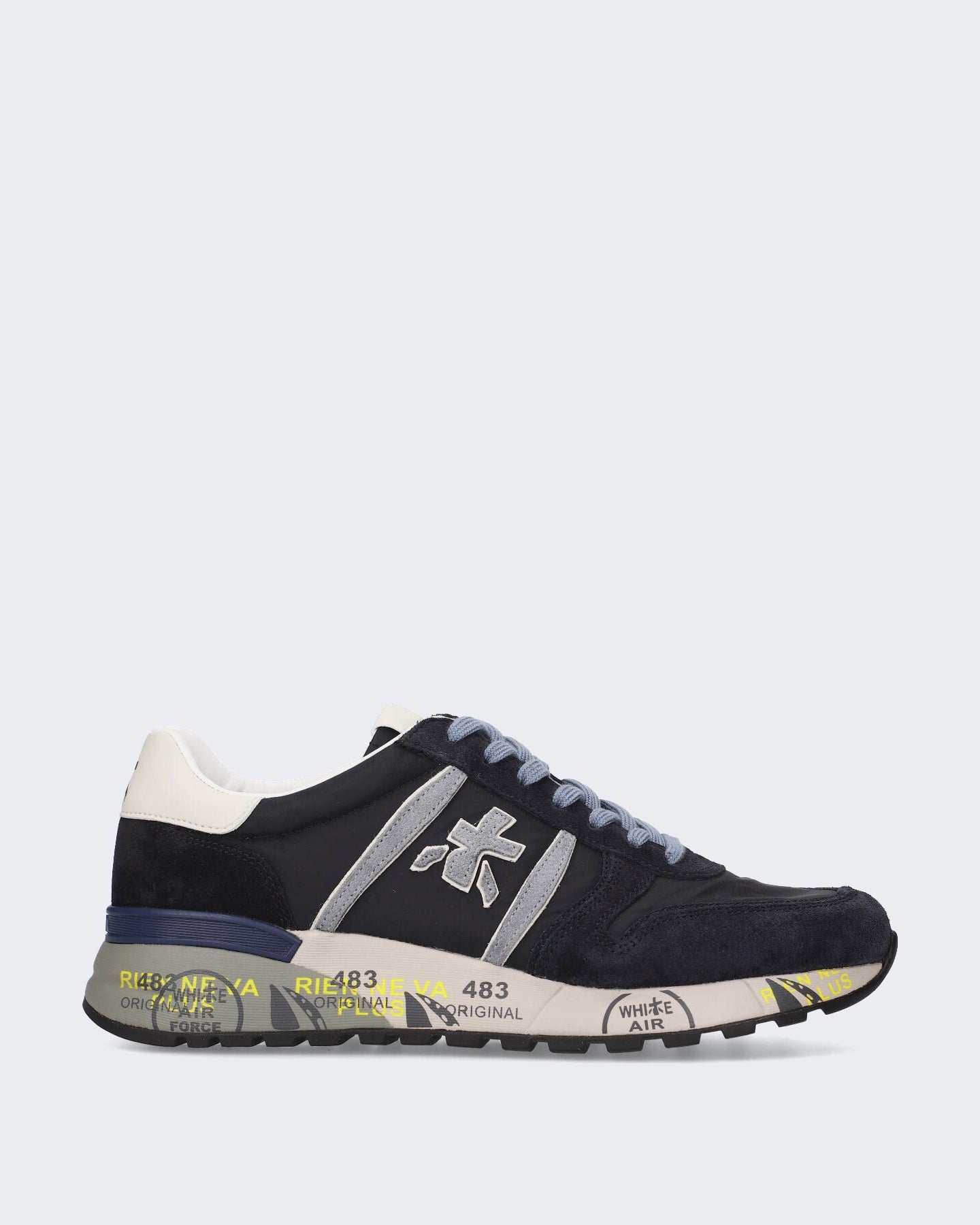 Heren Leren sneaker met vetersluiting Blauw