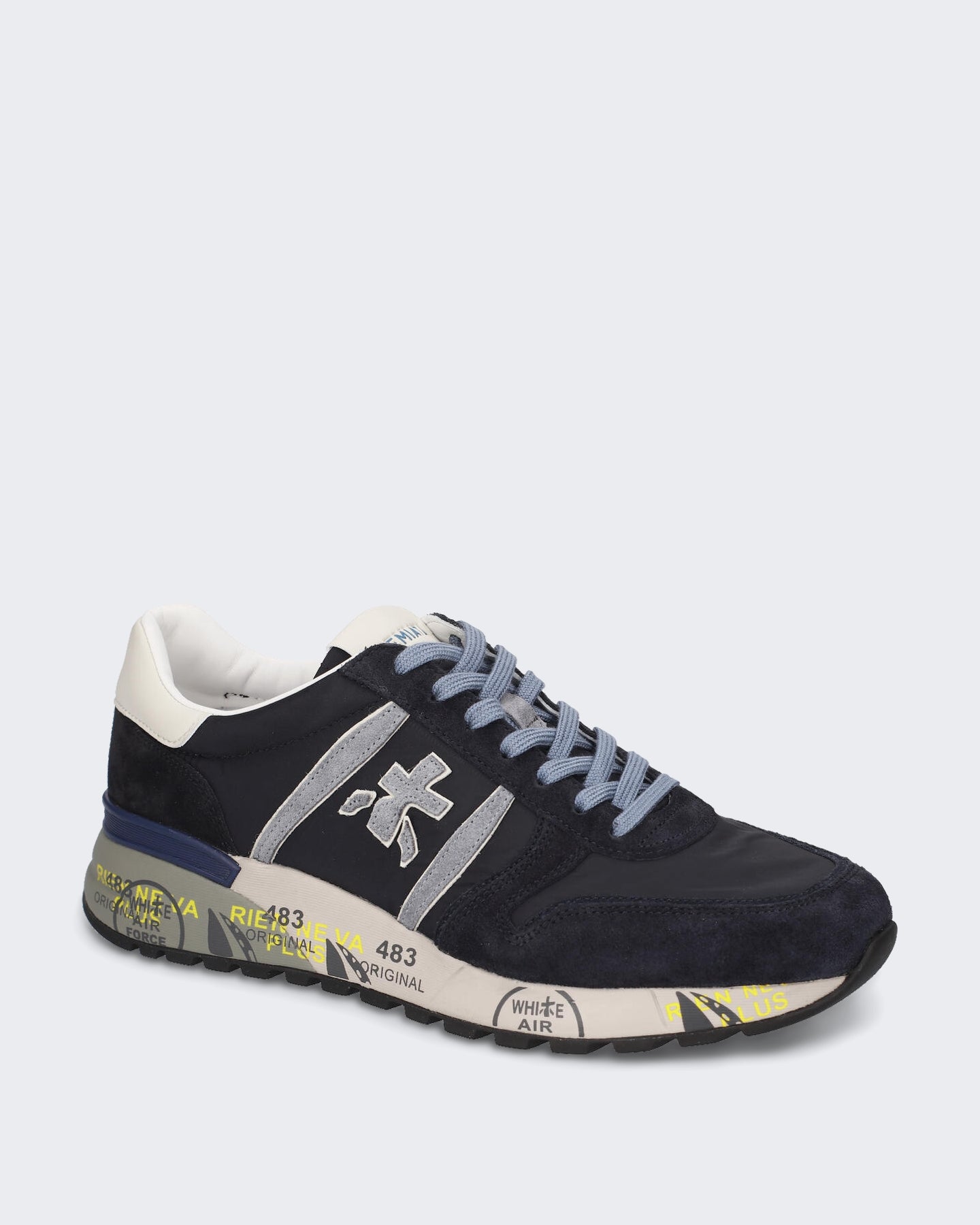 Heren Leren sneaker met vetersluiting Blauw