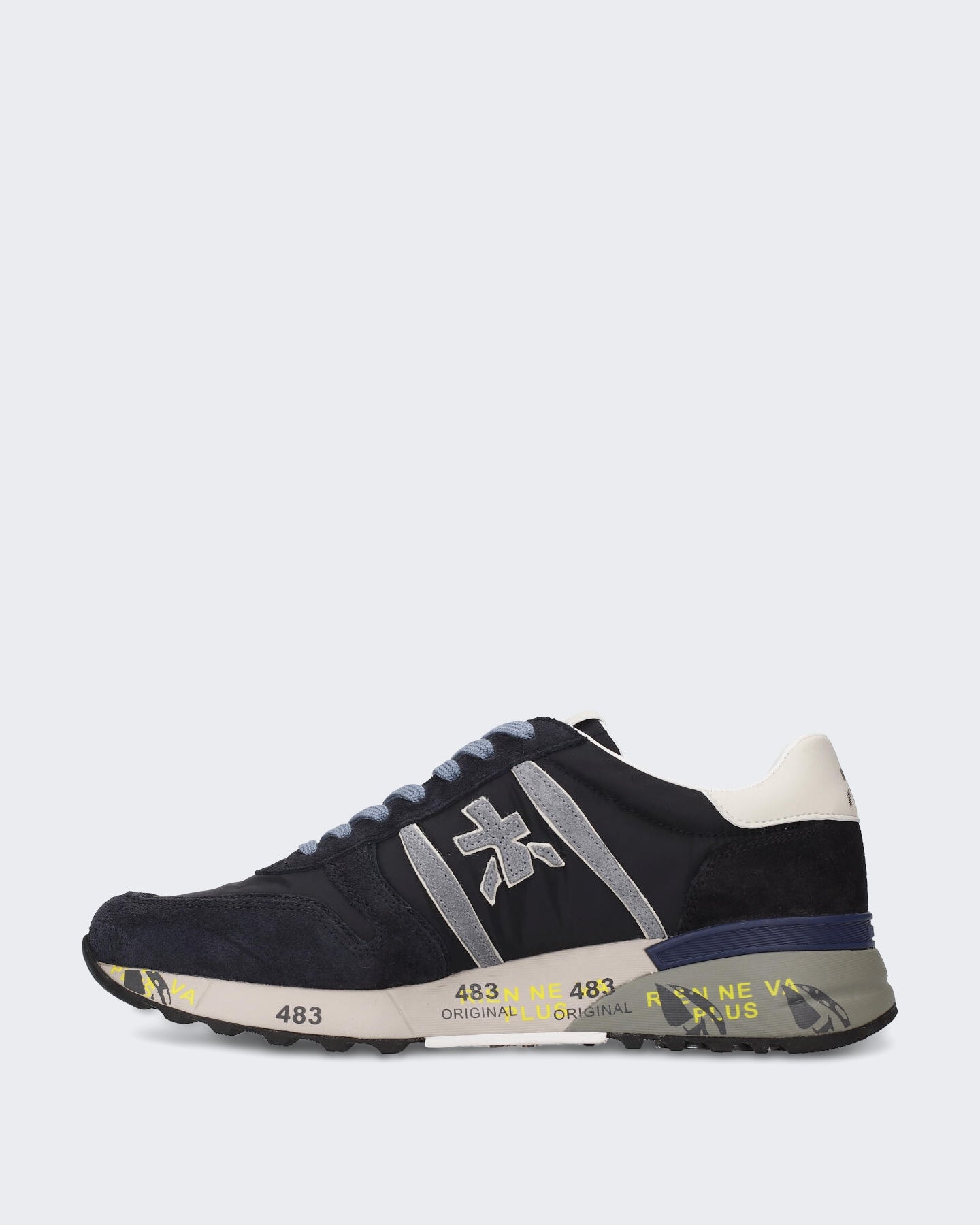 Heren Leren sneaker met vetersluiting Blauw